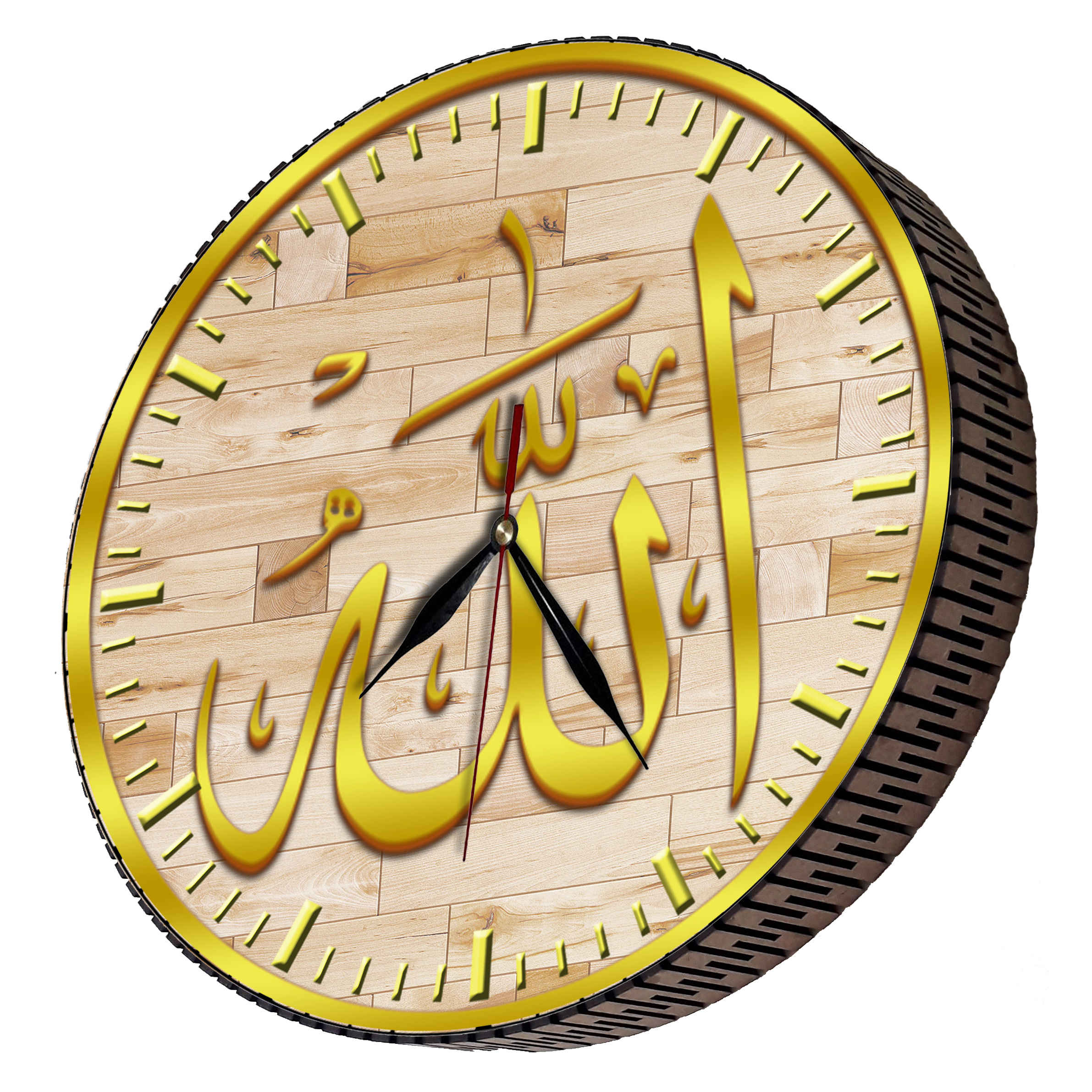 Islamic Wall Clock Featuring Golden Allah Name Printed Elegance