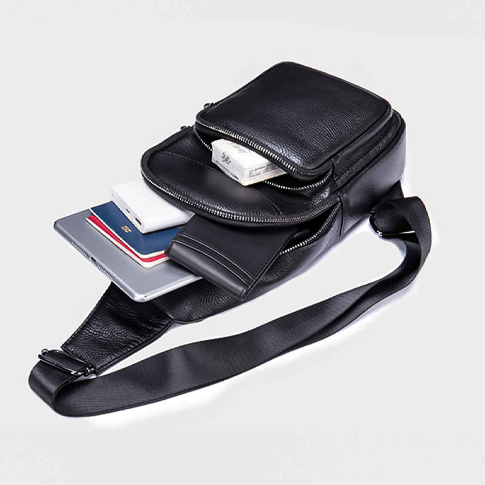 Leather Sling Shoulder Bag for Men & Women Black Color