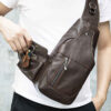 Leather Sling Shoulder Bag for Men & Women with Side Pockets