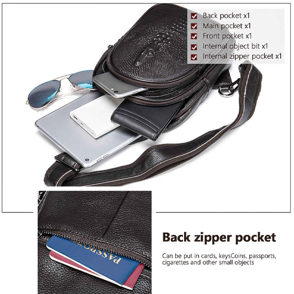 Leather Sling Shoulder Bag with Polyester Cotton Lining