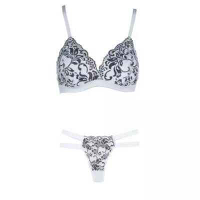 Lingerie Set Bra & Thong for Women Chic Floral-Designed