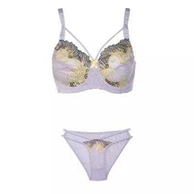 Lingerie Set Lace Bra & Thong Embroidered With Adjustable Strap