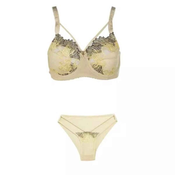 Lingerie Set Lace Bra & Thong Embroidered With Adjustable Strap