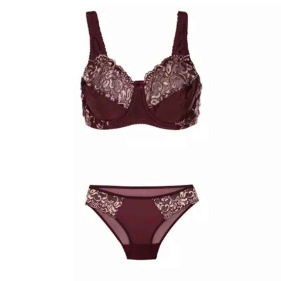 Lingerie Set Lace Bra & Thong With Adjustable Strap For Women