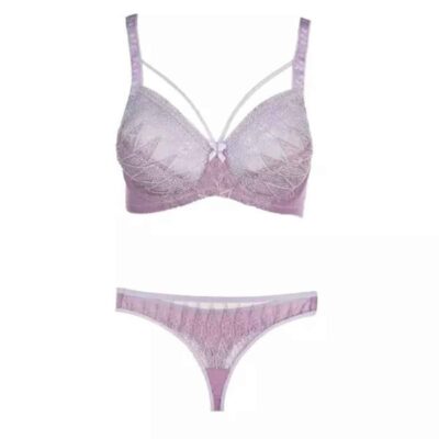 Lingerie Set Lace Bra & Thong With Dentelle Embroidery 2 pcs