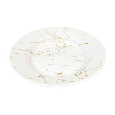 White Melamine Plate Set, Microwave Safe Marble Design, Pack of 6