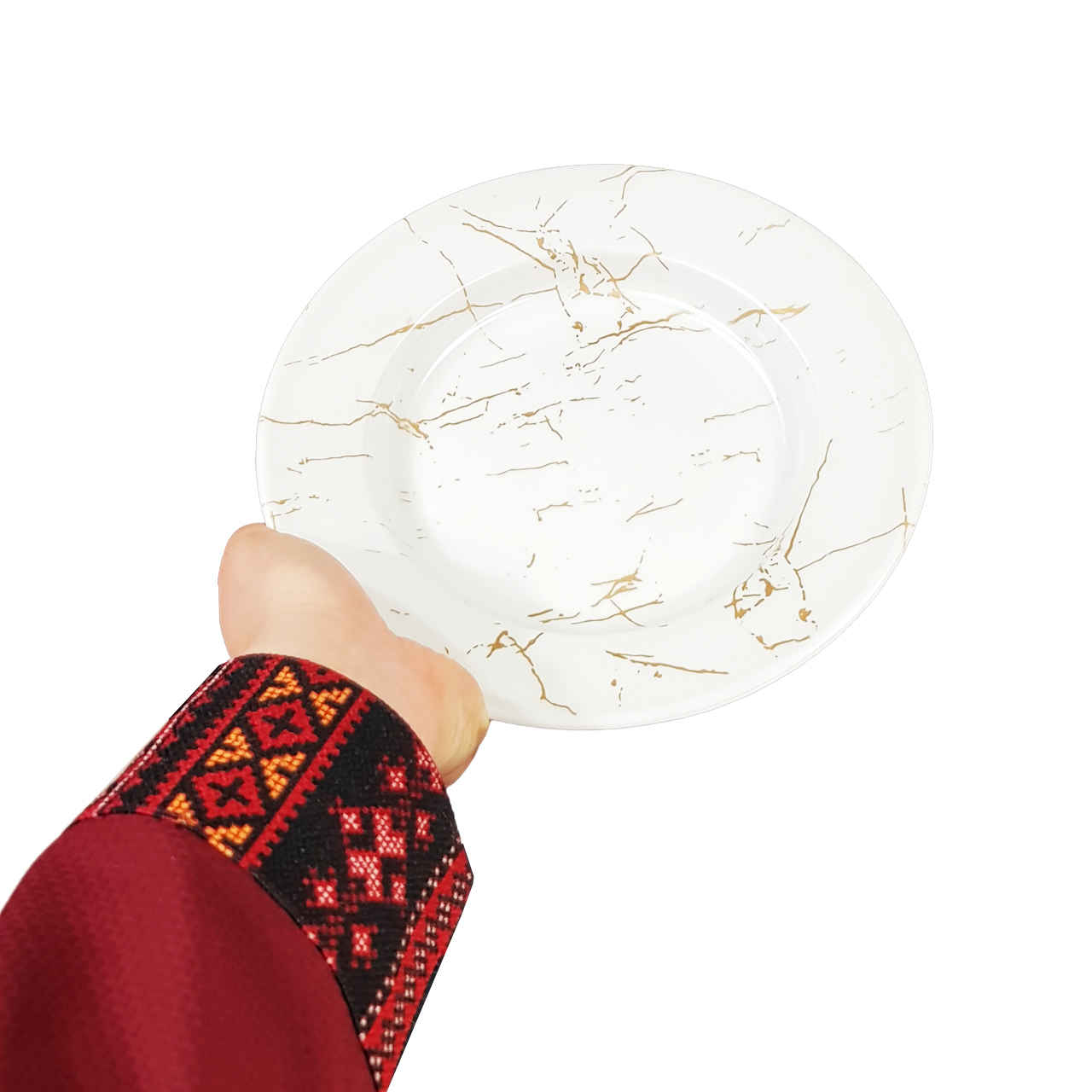 White Melamine Plate Set, Microwave Safe Marble Design, Pack of 6