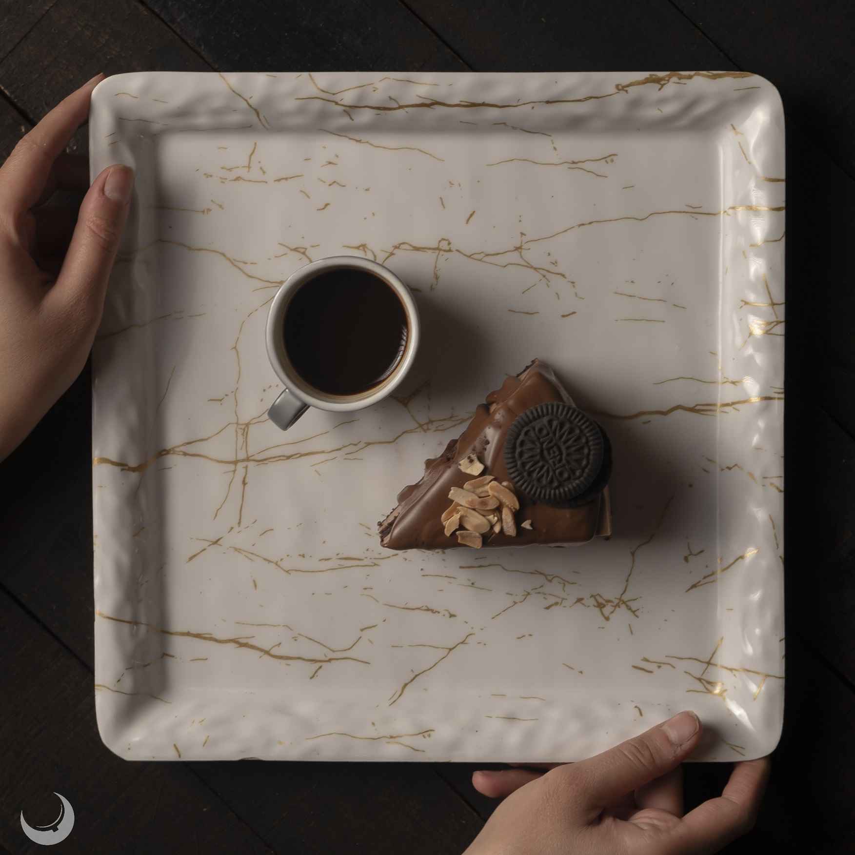 Melamine Plate Set, Square Shape Marble Design, Pack of 3