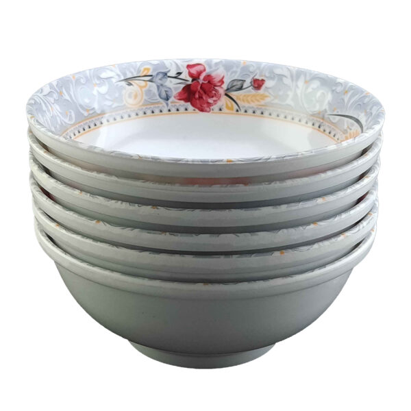 Melamine Dinnerware Bowl Set, Dishwasher Safe - Floral Design (Set of 6)