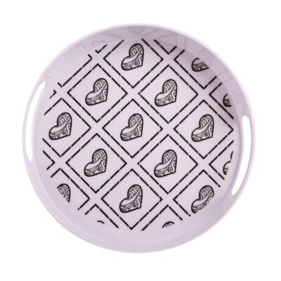 Melamine Serving Tray Round Shape with Handle Heart Design