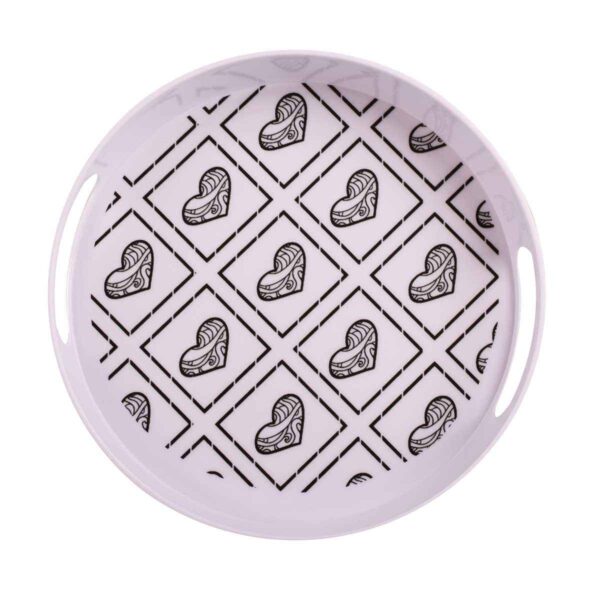 Melamine Serving Tray Round Shape with Handle Heart Design
