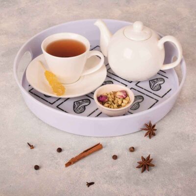 Melamine Serving Tray Round Shape with Handle Heart Design