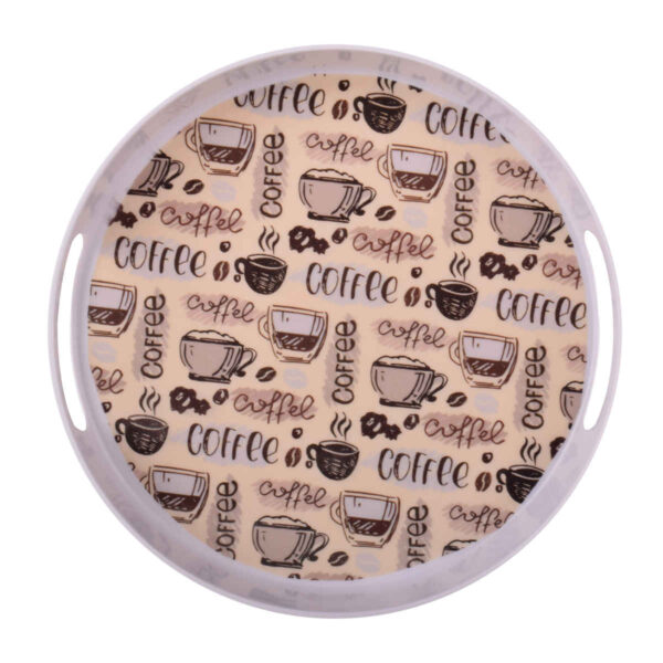 Melamine Serving Tray Round Shape with Handle Model Coffee
