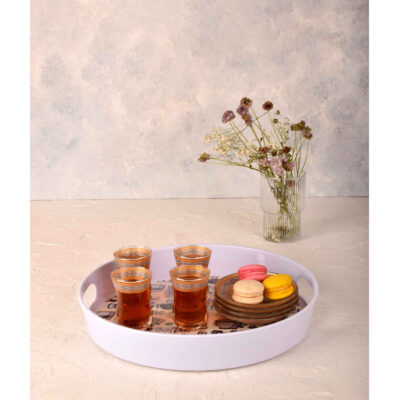 Melamine Serving Tray Round Shape with Handle Model Coffee