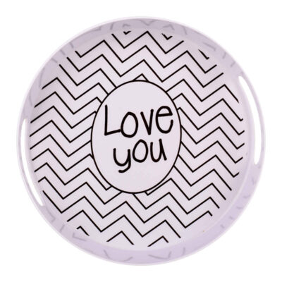 Melamine Serving Tray Round Shape with Handle Model Love You