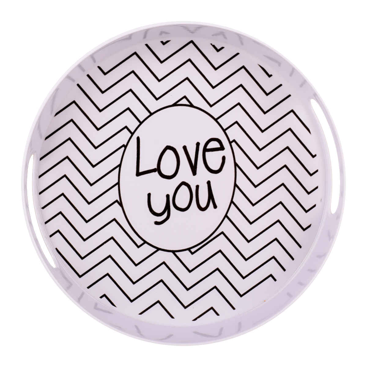 Melamine Serving Tray Round Shape with Handle Model Love You