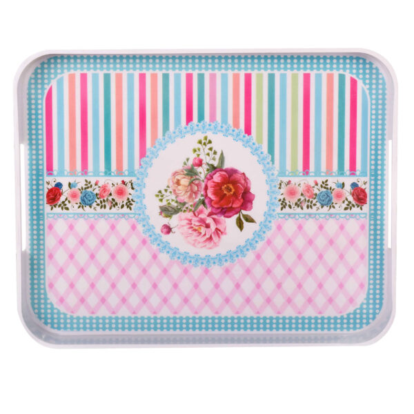 Melamine Serving Tray with Handle Lightweight Floral Design