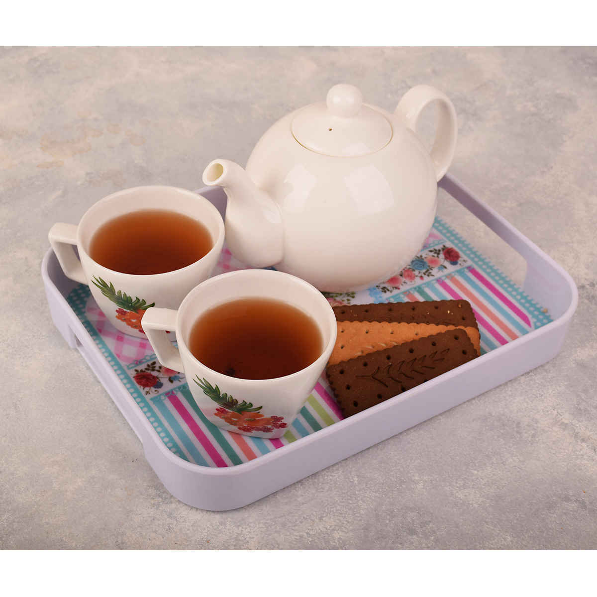 Melamine Serving Tray with Handle Lightweight Floral Design