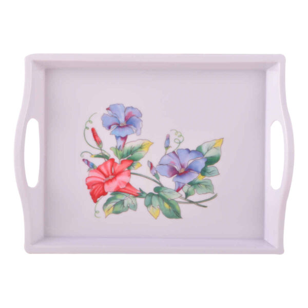 Melamine Serving Tray with Handle Lightweight Flowers Design