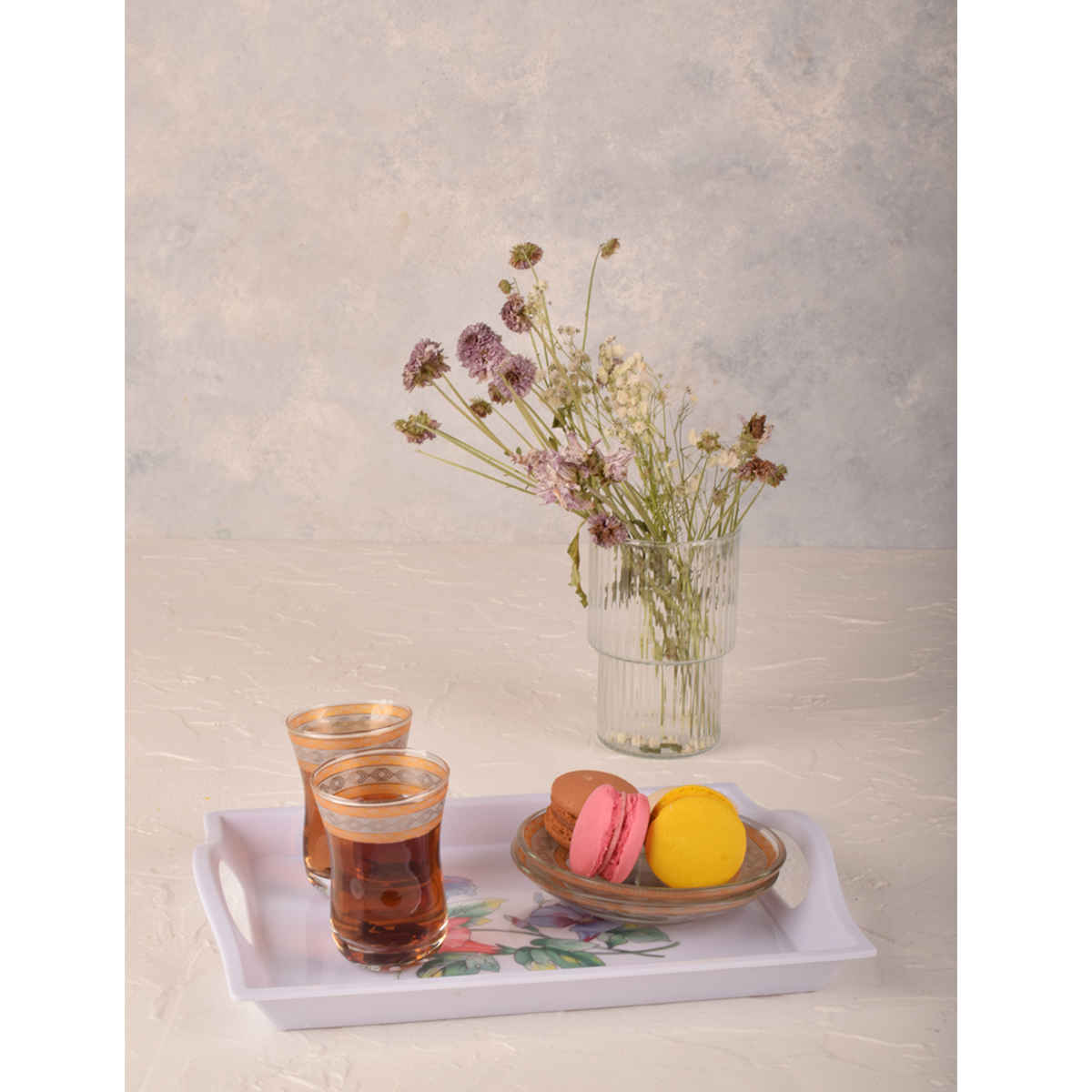 Melamine Serving Tray with Handle Lightweight Flowers Design