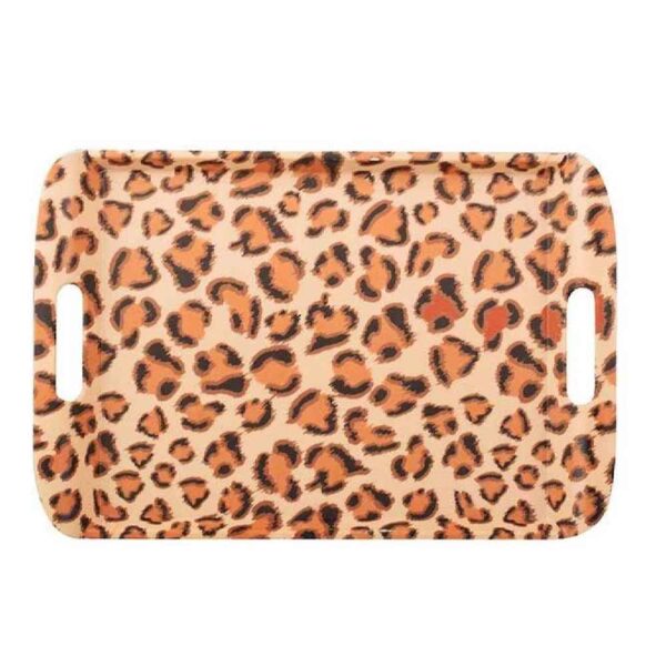 Melamine Serving Tray with Handle Lightweight Leopard Pattern