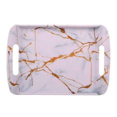 Melamine Serving Tray with Handle Lightweight Marble Design