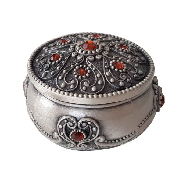 Metal Jewelry Box Vintage Design With Red Gem