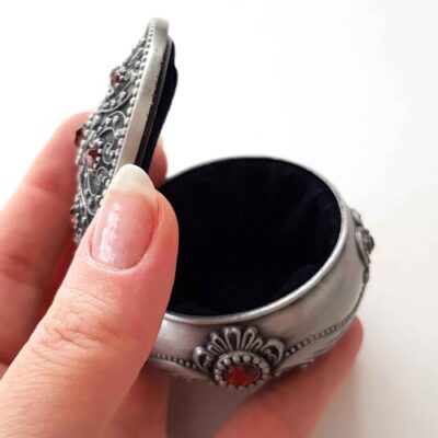 Metal Jewelry Box Vintage Design With Red Gem