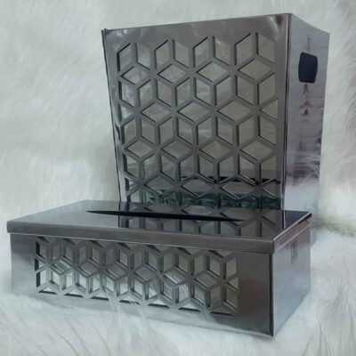 Metal Waste Basket & Tissue Box Set – Diamond Design