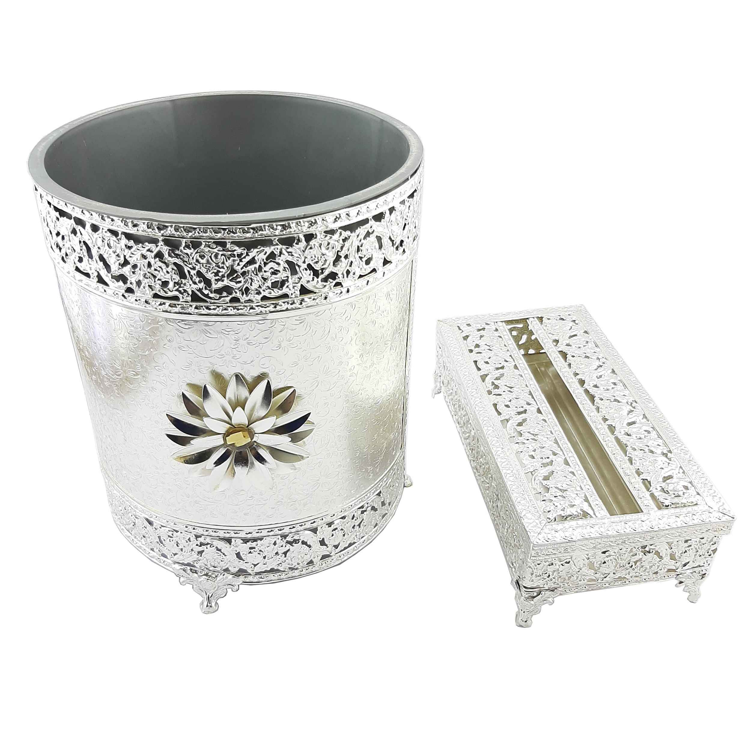 Metal Waste Basket & Tissue Box Set – Three Lux Colors