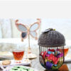 Metal Wire Fruit Basket Oak Shaped With Resin Door