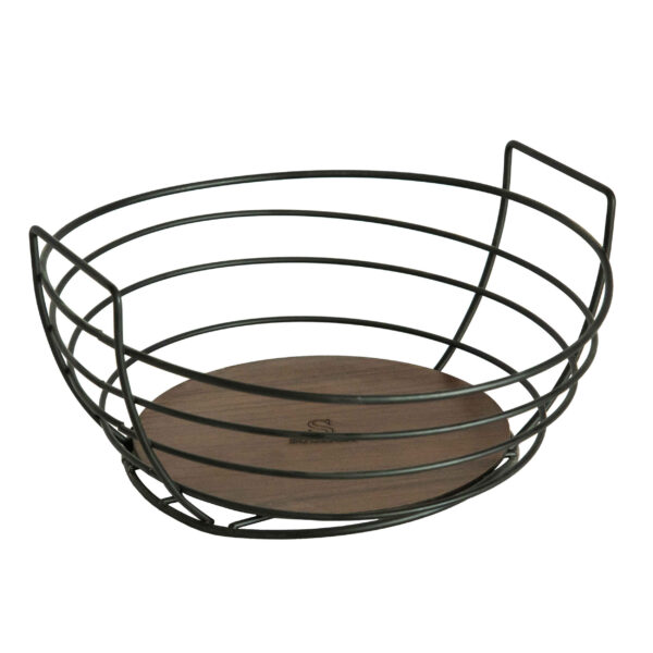 Metal Wire Fruit Basket Oval Shaped With Wooden Base