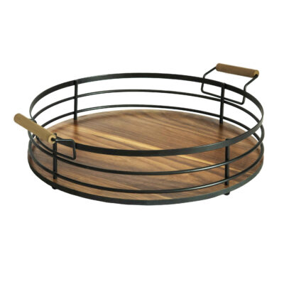 Metal Wire Fruit Basket Round Shaped With Wooden Handle