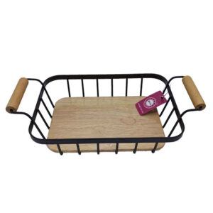 Metal Wire Fruit Basket With Wooden Base Model Bvk