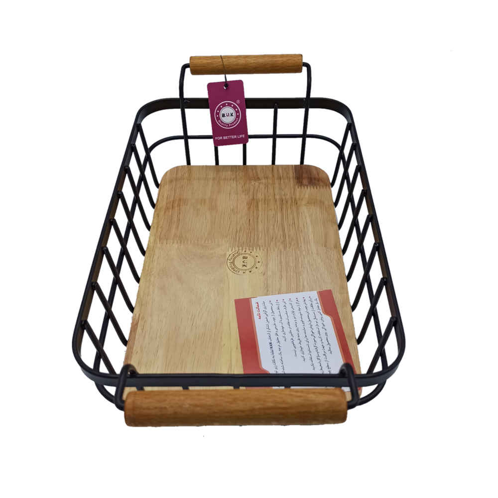 Metal Wire Fruit Basket With Wooden Base Model Bvk
