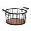 Metal Wire Fruit Basket With Wooden Base Model High