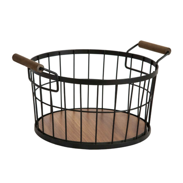 Metal Wire Fruit Basket With Wooden Base Model High