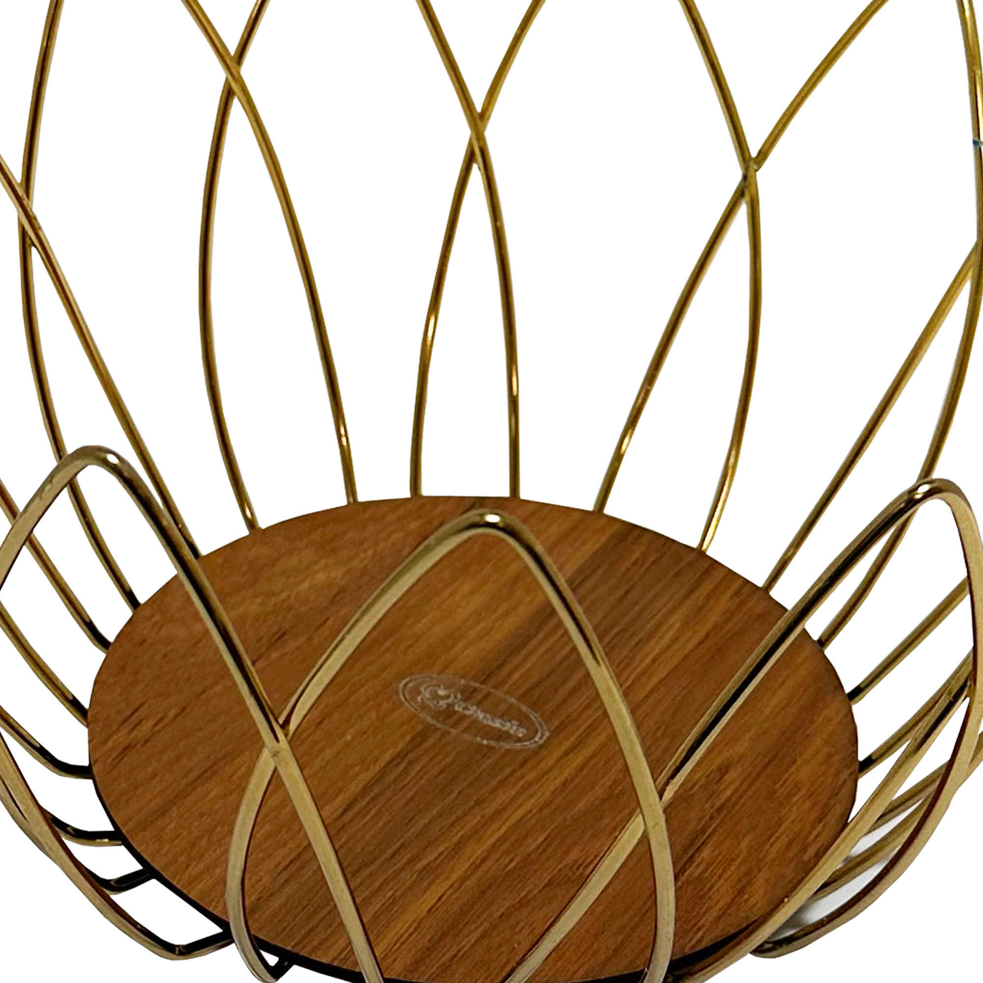 Metal Wire Fruit Basket With Wooden Base Model Lale