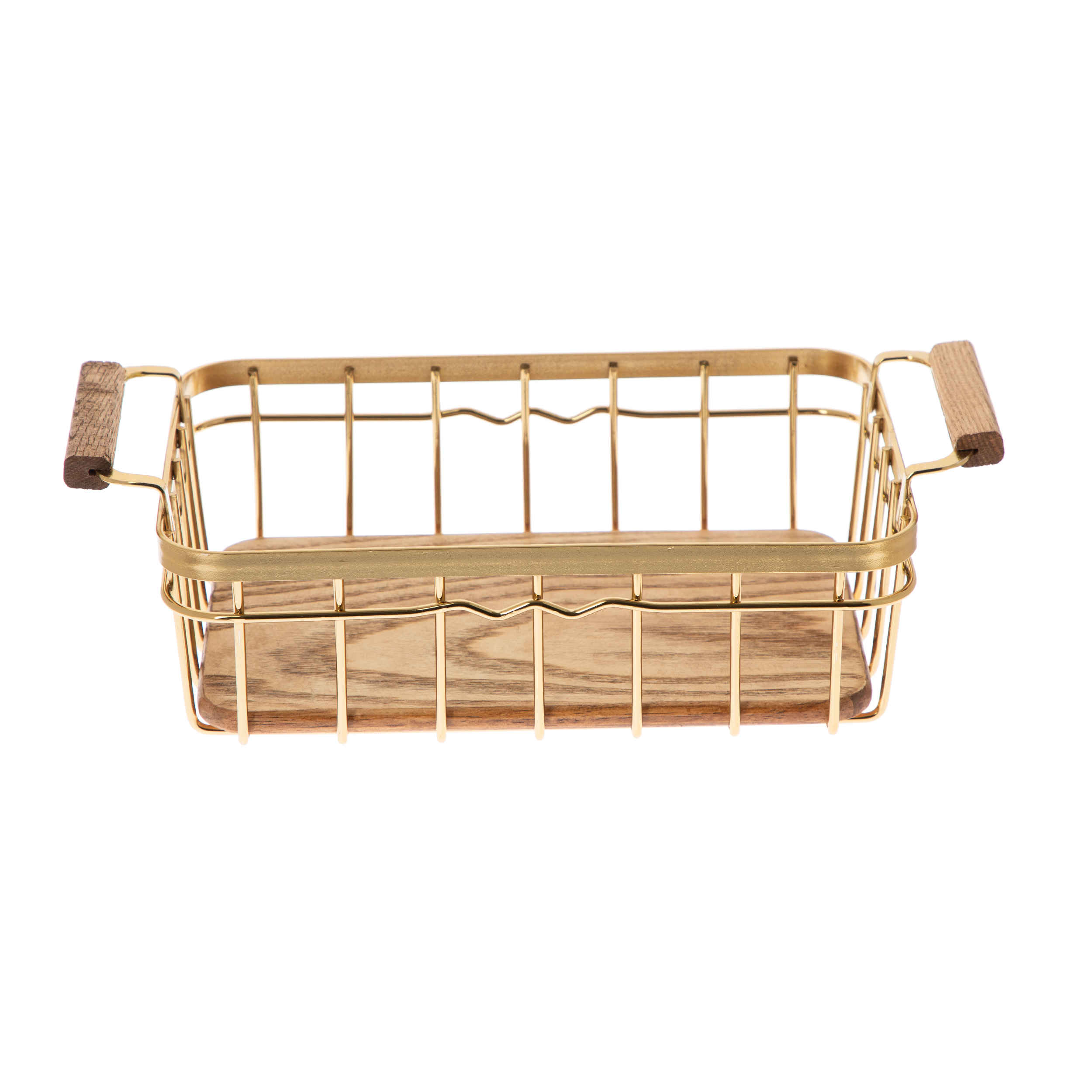 Metal Wire Fruit Basket With Wooden Base Model Lux