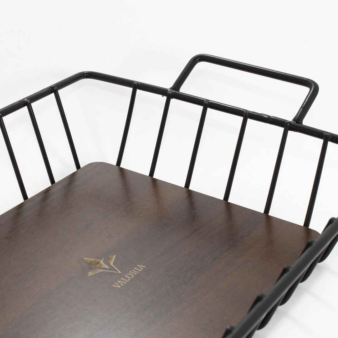 Metal Wire Fruit Basket With Wooden Base Model Valoria