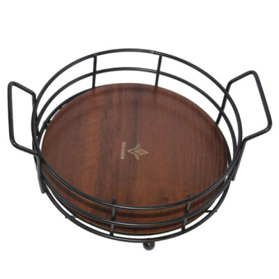 Metal Wire Fruit Basket With Detachable Wooden Base