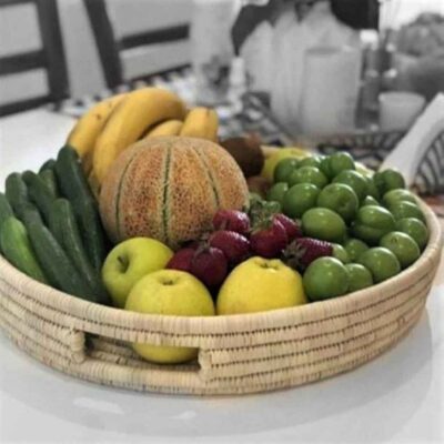 Persian Handwoven Palm Leaf Storage Basket with Built-in Handle