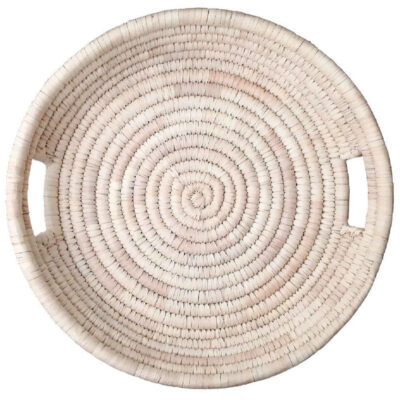 Persian Handwoven Palm Leaf Storage Basket with Built-in Handle
