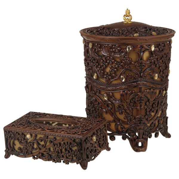 Plastic Waste Basket & Tissue Box Set - Chic Floral Design