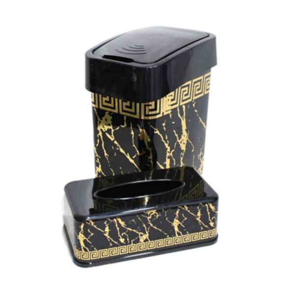 Plastic Waste Basket & Tissue Box Set - Marbel Design