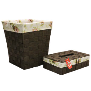 Plastic Waste Basket & Tissue Box Cover With Fabric Cover