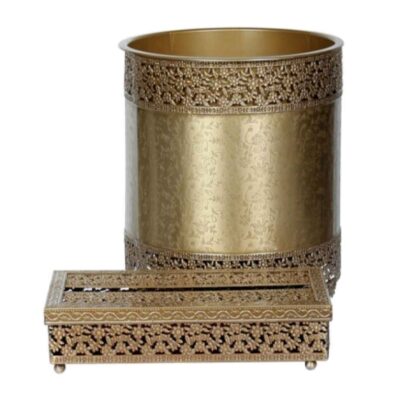Plastic Waste Basket & Tissue Box Set – Floral Pattern