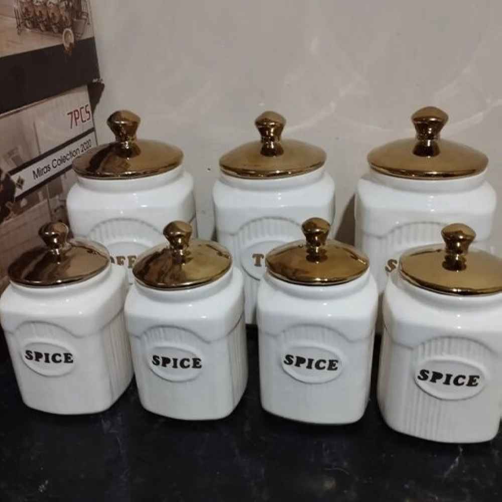 Ceramic Embossed Canister Jar for Kitchen Model Mana