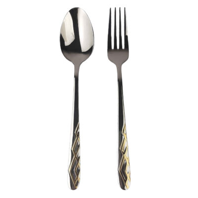 Spoon and Fork Flatware Set Golden Design 12 Pcs Model Linear