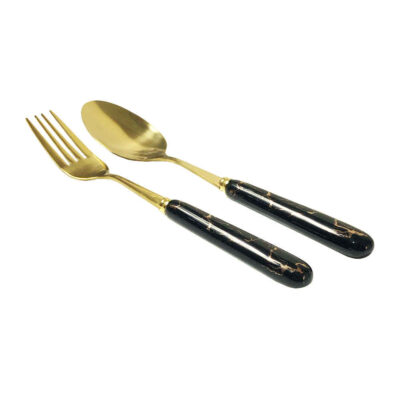 Spoon and Fork Flatware Set with Marble Design Model Golden